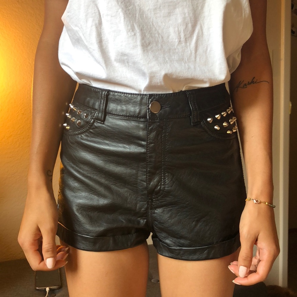 Pleather high waisted shorts with stud details